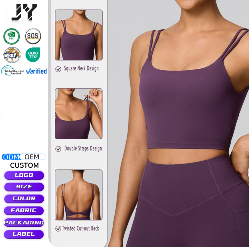 JY New Sexy Strappy Back Sport Bra Women's Shockproof Yoga Tank Top Crisscross Back Running Bra Padded Fitness Workout Underwear