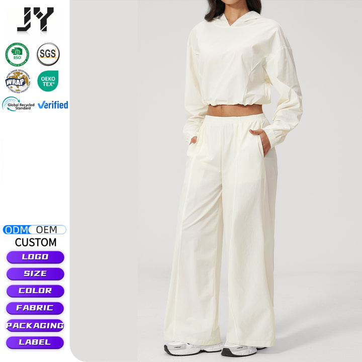 Joyyoung New Style Women Contrasting Color Long Sleeves Top Pant with Pocket Gym Fitness Set Outdoor Workout Running Streetwear