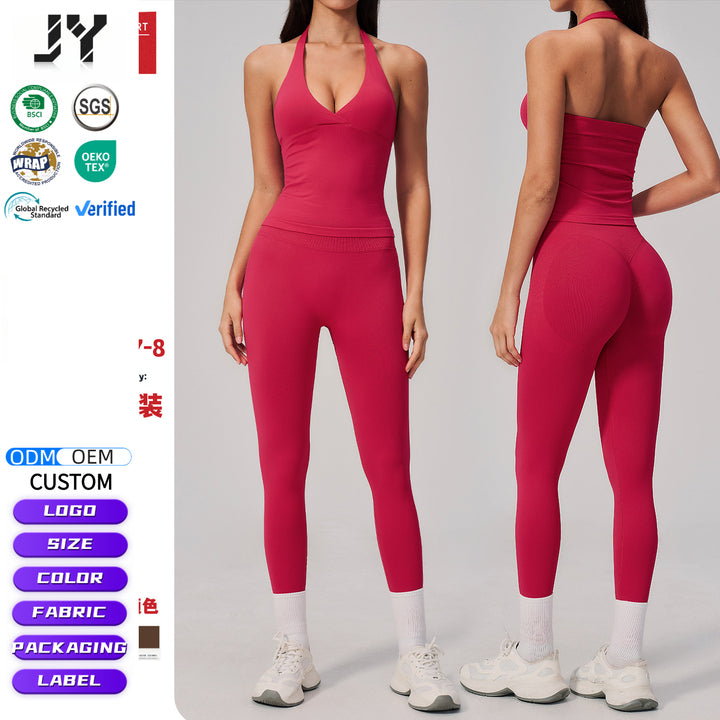 Joyyoung 2026 New Arrive Women's Fitness Yoga Set with Vest and Leggings Slim Fit Elastic Waist Breathable Spandex/Nylon