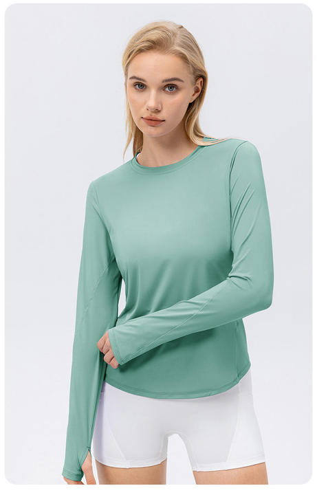 JY Slim Women's Sports Long Sleeves T Shirt UV Protection Loose Breathable Running Yoga Clothes Fitness Gym Long Sleeves Shirt