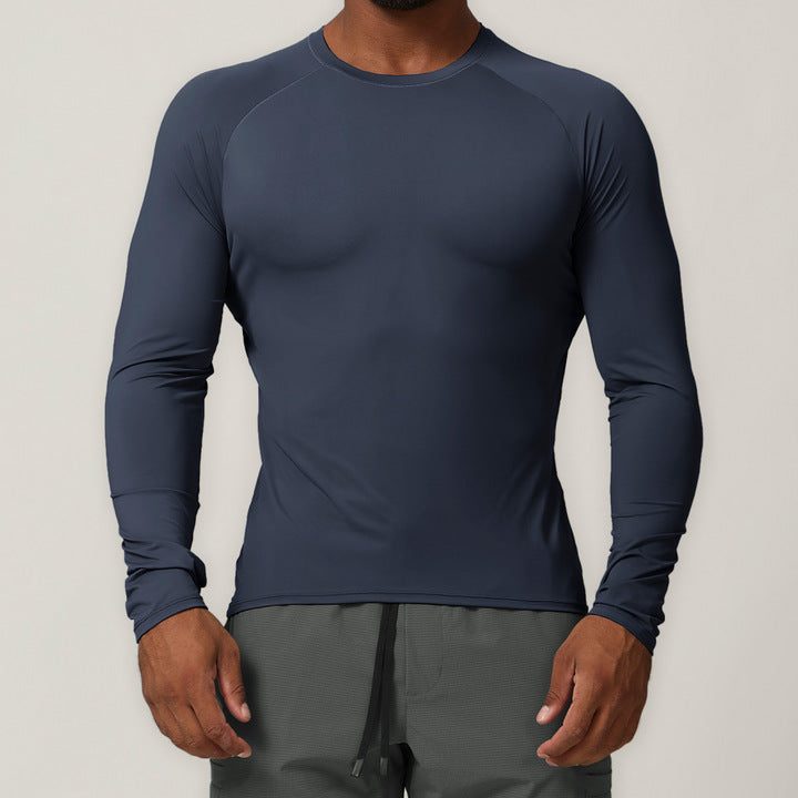 JY 2024 Autumn Outdoor Sunscreen Long Sleeve T-shirt Round Neck Solid Color Casual New Style Top for Men