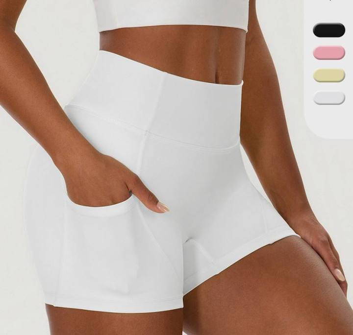 JY 2026 New Solid Nylon Spandex Yoga Tight Shorts with Side Pocket for Woman High Waist Quick Dry Sports Fitness Running Shorts