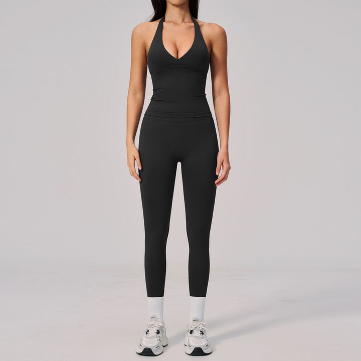 Joyyoung 2026 New Arrive Women's Fitness Yoga Set with Vest and Leggings Slim Fit Elastic Waist Breathable Spandex/Nylon