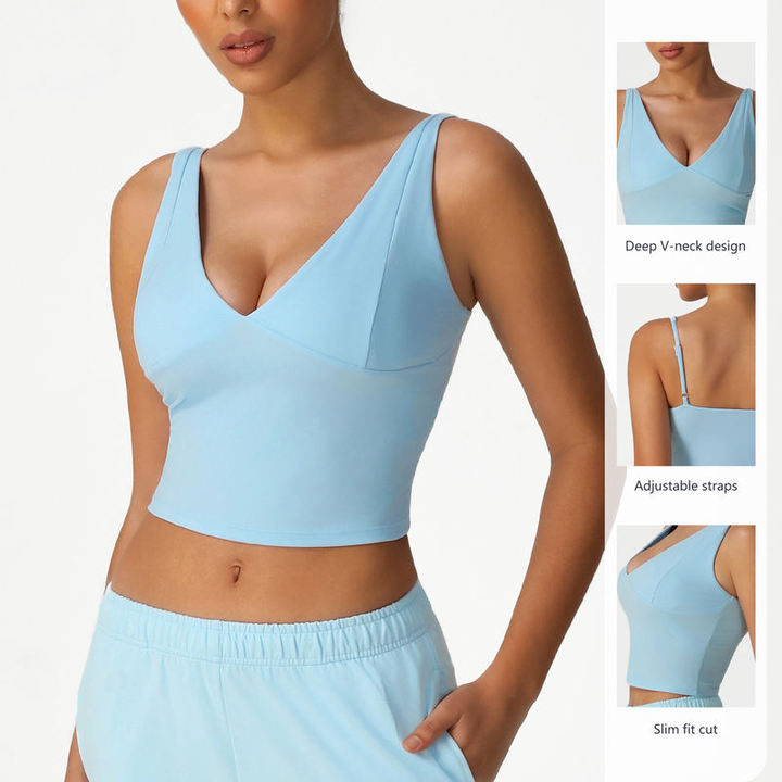 JY 2026 High Quality Custom Logo Women's Sports Yoga Tank Top with V-neck, Gathered Running Fitness Back, Quick-dry Training Top