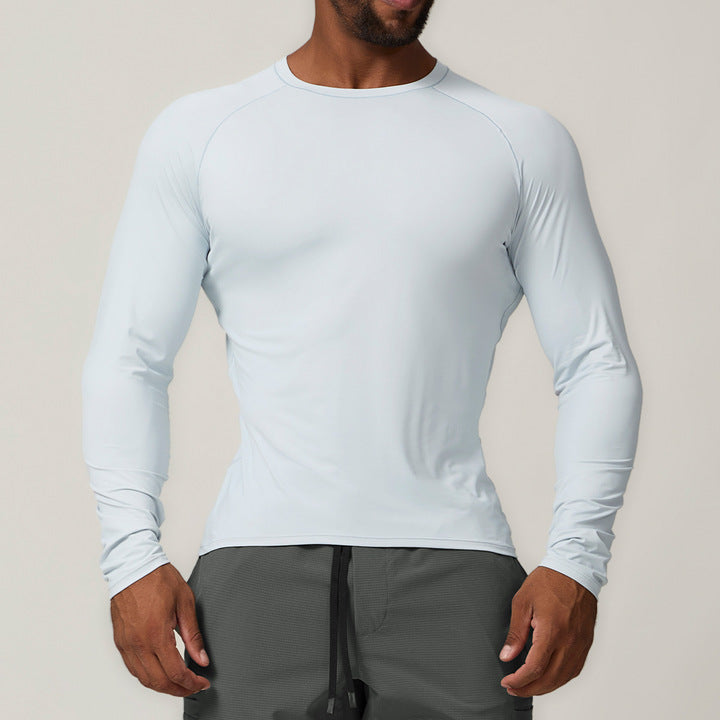 JY 2024 Autumn Outdoor Sunscreen Long Sleeve T-shirt Round Neck Solid Color Casual New Style Top for Men