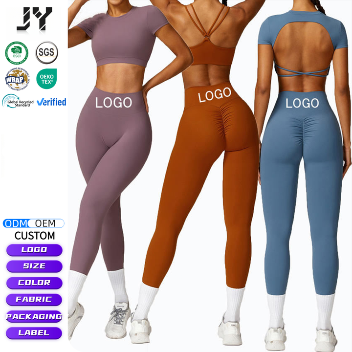 Joyyoung Wholesale Customized Seamless Material Activewear Set Fitness Yoga Clothes Seamless Workout Women Gym Fitness Sets