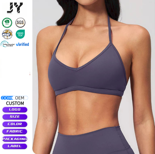 JY New Women's Brushed High Support Impact Spandex/Nylon Low MOQ Halter Neck Shockproof for Running Sports Fitness Wear Yoga Bra