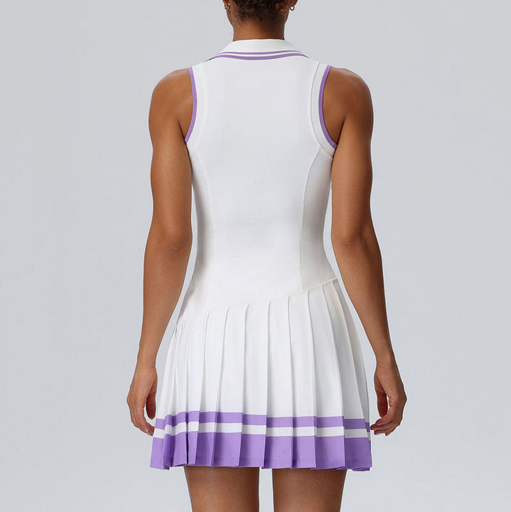JY Breathable Athletic Pleated Tennis Dress 2-Piece Solid Polo Sportswear Breathable Lightweight Nylon/Spandex Four-Way Shorts
