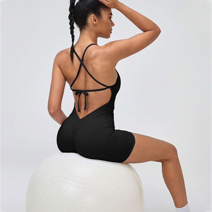 JY High Elasticity Fitness Wholesale Custom Sleeveless Beauty Back Tight Butt Lift Shorts Jumpsuit Fitness Women's Yoga Bodysuit