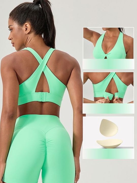 JY New Yoga Bra Removable Chest Pad Quick-Drying Sports Vest Buckle Design Shockproof Fitness Underwear Simple Medium Support