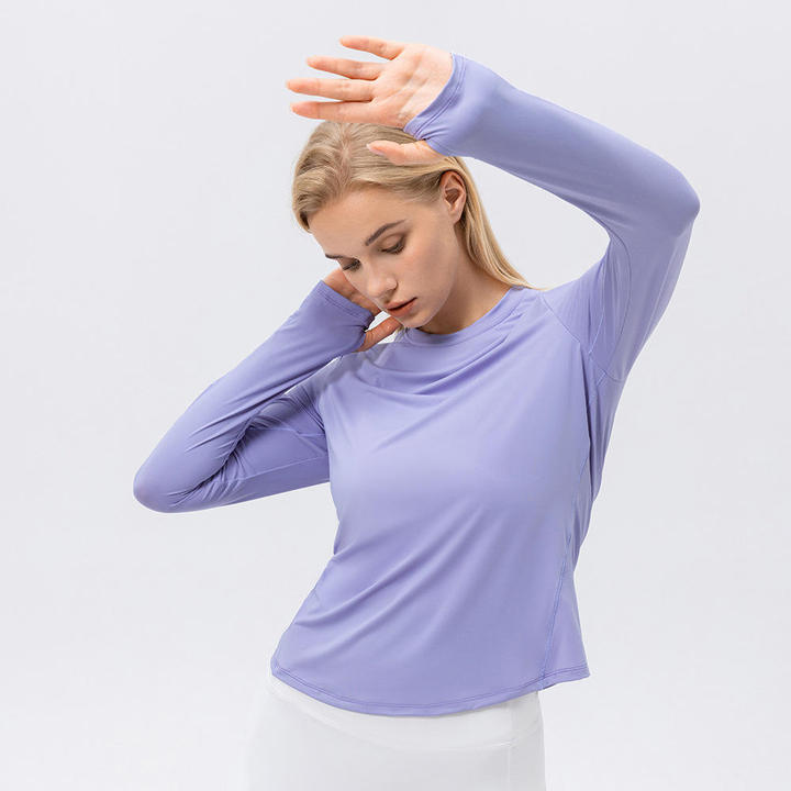 JY Slim Women's Sports Long Sleeves T Shirt UV Protection Loose Breathable Running Yoga Clothes Fitness Gym Long Sleeves Shirt