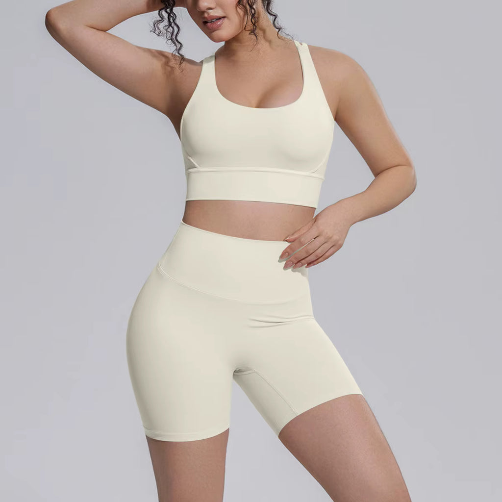 Square Neck Sports Bra & High-Waist Shorts Set