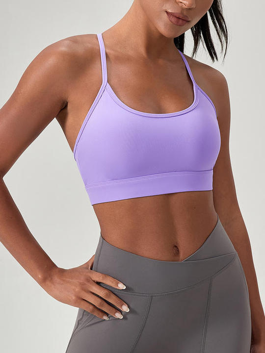 JY Sexy Print Lightweight Breathable Seamless Simple High Support Bare Back Yoga Crop Top Gym Wear Quick Dry Backless Sports Bra