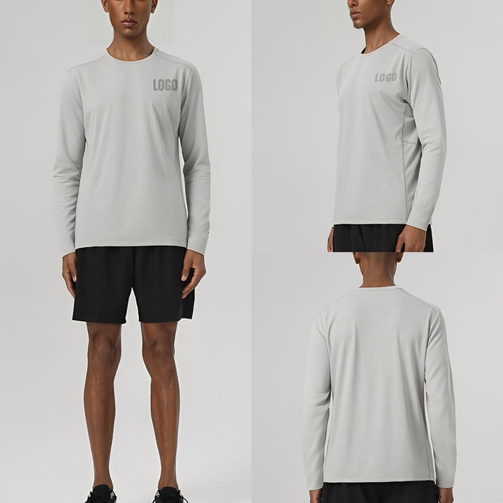 Wholesale Custom Design Running Tee Shirt 100% Polyester Long Sleeve Shirts for Men Gymwear Compression Long Sleeves Men