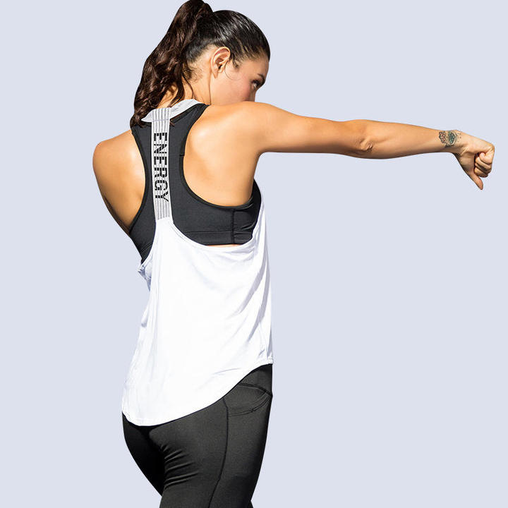JY 2026 New Sleeveless Racerback Sports Tank Top for Women "ENERGY" Strap T-Back Design Loose Fit Quick-Drying Gym Workout Top
