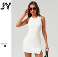 JY High Elasticity Breathable Mesh Tennis Dress Zipper Tennis Dress with Built in Shorts and Bra Fashionable Women Sport Dress