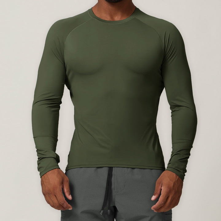 JY 2024 Autumn Outdoor Sunscreen Long Sleeve T-shirt Round Neck Solid Color Casual New Style Top for Men