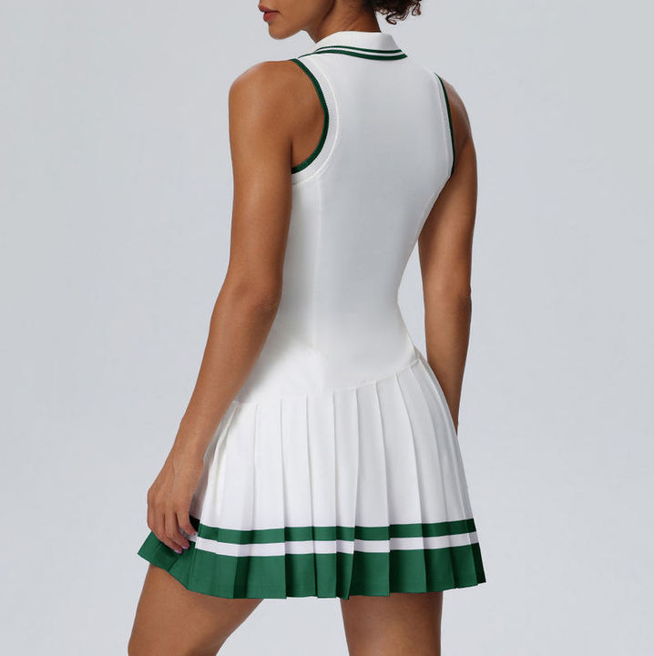 JY Breathable Athletic Pleated Tennis Dress 2-Piece Solid Polo Sportswear Breathable Lightweight Nylon/Spandex Four-Way Shorts