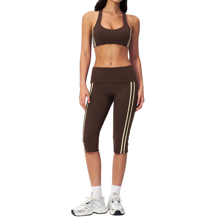 JY New Arrival Slimming Fashionable 2-Piece Back Yoga Set Quick-Dry Spandex/Polyester Color Blocking Striped Design Knee-Length