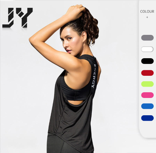 JY 2026 New Sleeveless Racerback Sports Tank Top for Women "ENERGY" Strap T-Back Design Loose Fit Quick-Drying Gym Workout Top