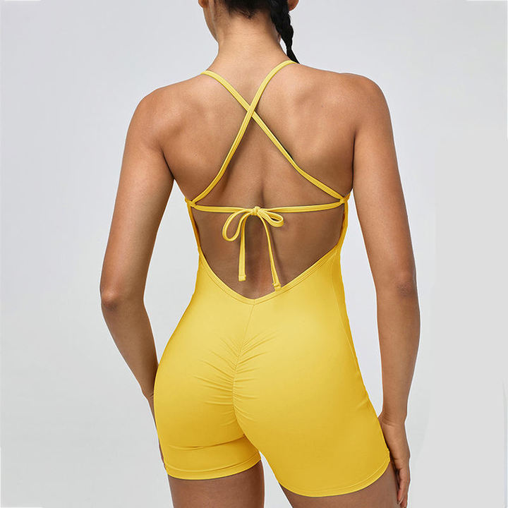 JY High Elasticity Fitness Wholesale Custom Sleeveless Beauty Back Tight Butt Lift Shorts Jumpsuit Fitness Women's Yoga Bodysuit
