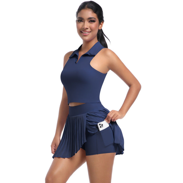 JY Women's Seamless Outdoor Sports Set Tennis Dress Yoga Running Fitness Crop Top Naked Quick-Drying Fitness Suit