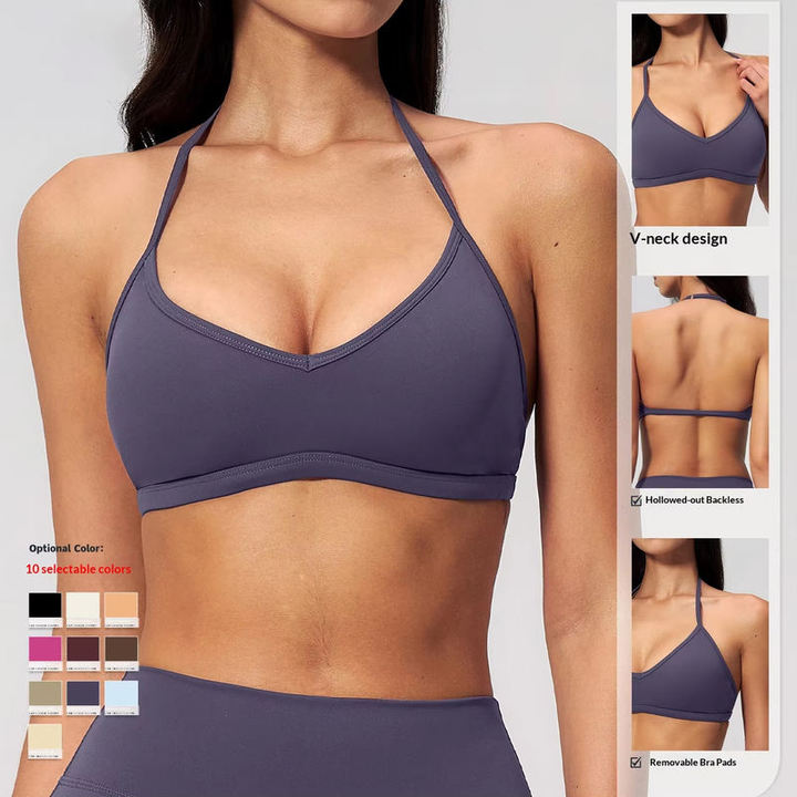 JY New Women's Brushed High Support Impact Spandex/Nylon Low MOQ Halter Neck Shockproof for Running Sports Fitness Wear Yoga Bra