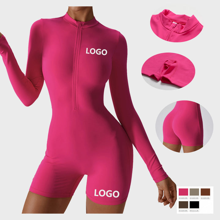 New Zipper Bodycon Workout Women Gym Jumpsuit Breathable One Piece Long Sleeve Sport Jumpsuit for Pilates