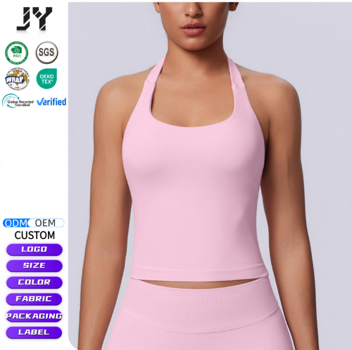 JY New Arrival New Seamless Solid-color Halter-neck Backless Fitted Sports tank Top for Women for Gym Running Fitness and Yoga