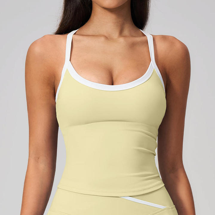 JY 2026 High Quality Color Blocking Nude Vest Shock-absorbing Gathering Sexy Slim Fit Beautiful Back Running Fitness Yoga Vest