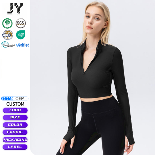 JY Quick-Dry European American Women's High Waist Yoga Top Long Sleeve Zipper Fitness Sports Clothing High Elasticity Vertical