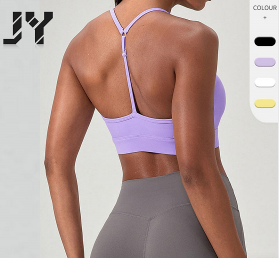 JY New Arrival Custom Active Fitness Workout Women Sports Wear Top Nude Feeling Quick Dry High Strap Y Back Gym Yoga Bra Women