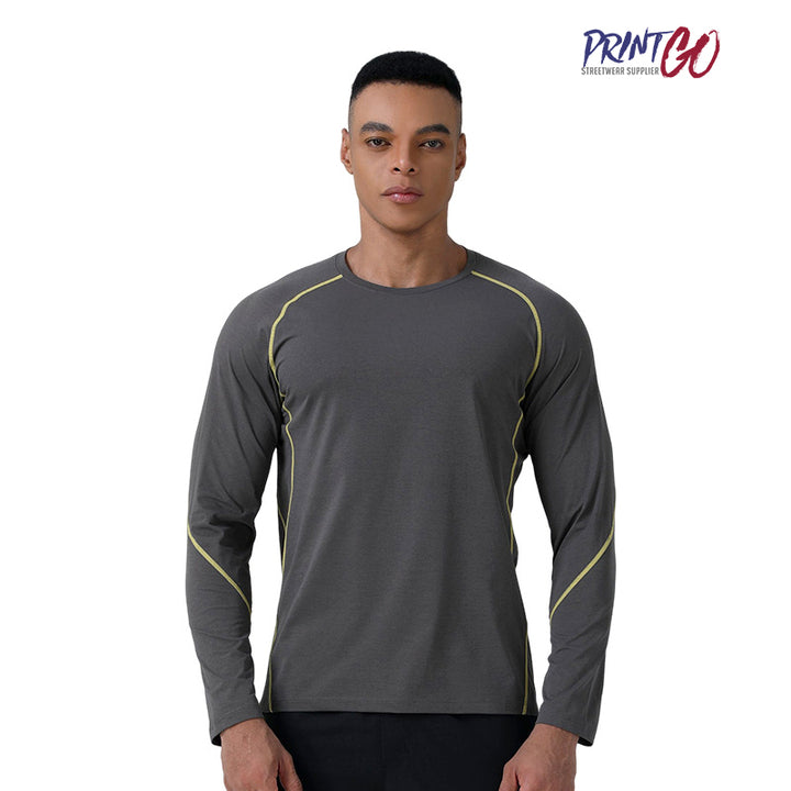 Men's Printed Sport Shirt Long Sleeve Slim Fit Breathable Quick-Drying Knitted Polyester/Spandex for Outdoor Running & Cycling