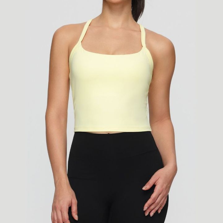 JY 2026 High Quality Ladies Fitness Yoga Workout Sleeveless Crop Tops With Pads Women Breathable Soft Sports Gym Crop Tank Tops