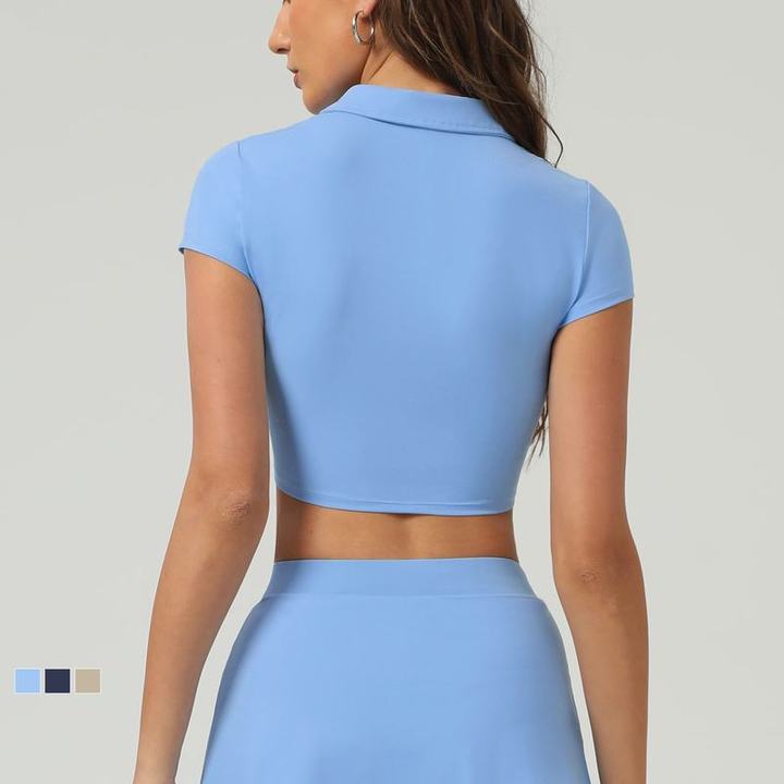 JY Short Sleeve Classic Tennis Style Short Sleeve Polo T Shirt Women's Golf Clothes Slim Fit Women Tennis Wear Yoga Crop Tops