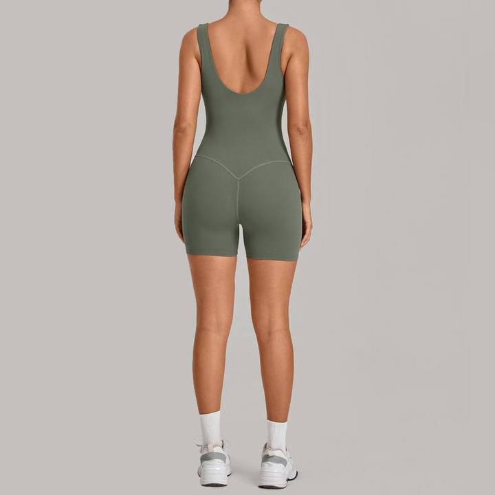 JY Naked Feeling Women's Crew Neck Backless Yoga Jumpsuit Built-in Bra 1 Piece Tight Bodysuit Sleeveless Running Fitness Romper