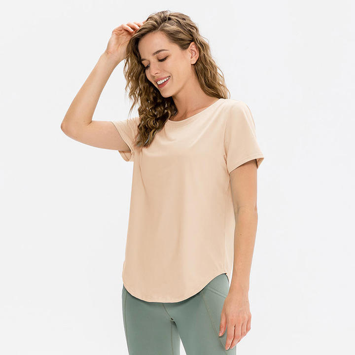 JY New Arrival Custom Logo Summer Women Sportswear Quick Dry Yoga Tops Round Hem Gym Running Stretch Fitness T Shirt for Women