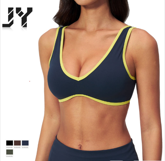 JY Contrast Color Women's Sports Bra Women's Lightweight Breathable Sports Bra Color Blocking Yoga Top for Outdoor Fitness Wear