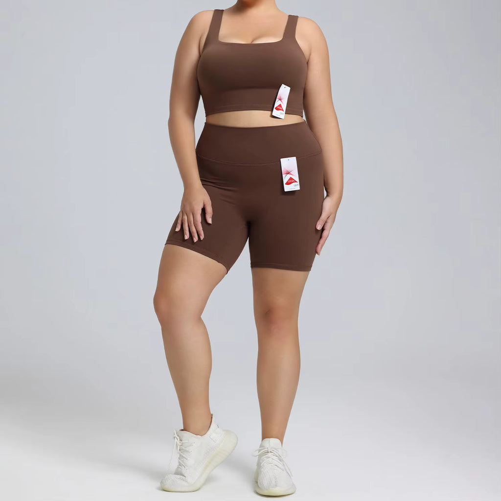 Square Neck Sports Bra & High-Waist Shorts Set
