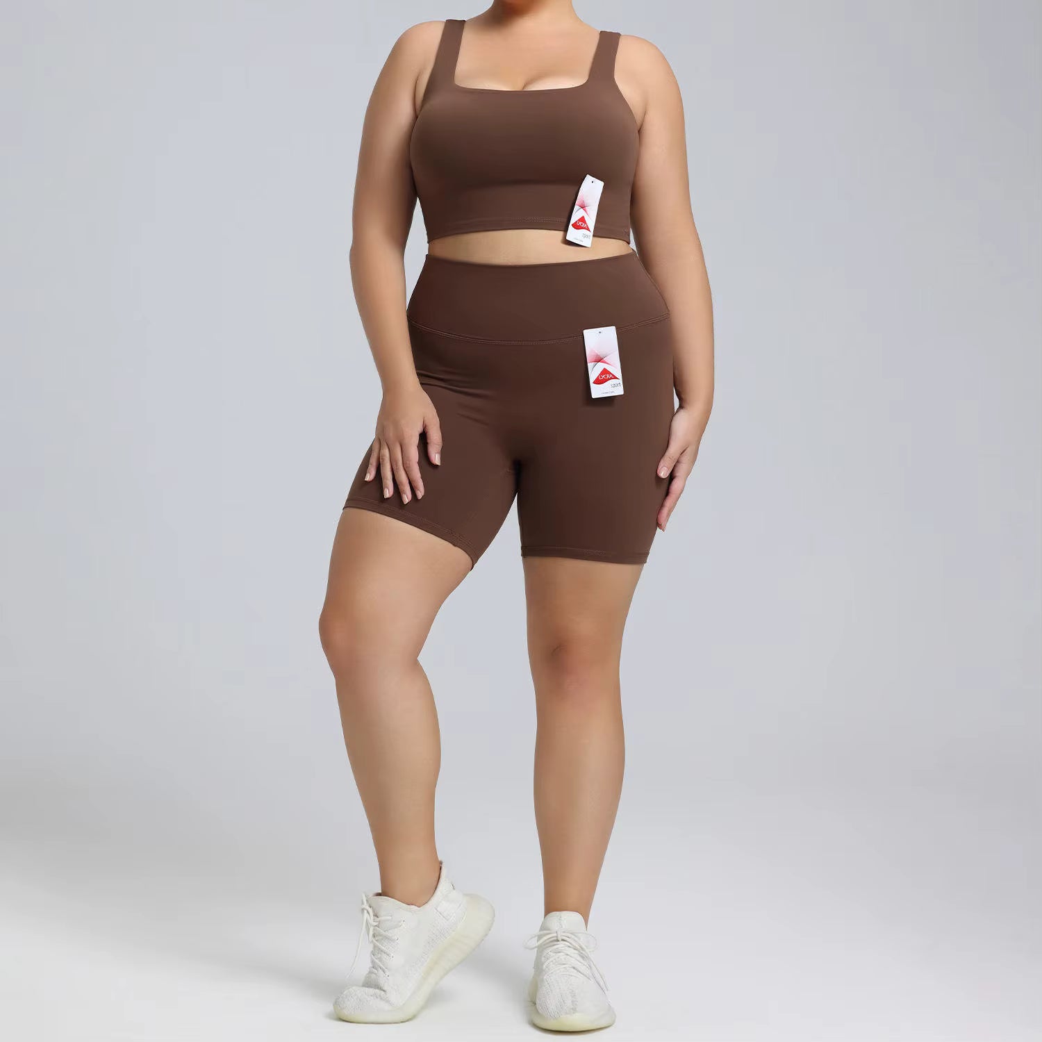 Square Neck Sports Bra & High-Waist Shorts Set