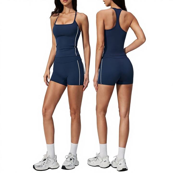 JY Brushed Spandex/Nylon Women's Breathable Yoga Set Running Fitness Pilates Slimming Hip-Lifting Tummy-Tucking Shorts Sport Set