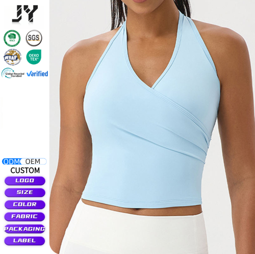JY New Arrival Active Outdoor Athletic Wear Solid Quick Dry Sleeveless Halter Neck Breathable Workout Fitness Top Vest for Women