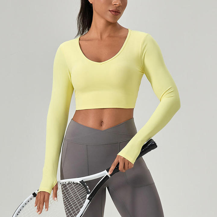 JY Quick-Dry Breathable Yoga Shirts for Plus Size S-XXL Front Chest Pads Hollow Sports Crop Top for Workout Running Fitness Wear