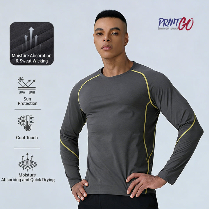 Men's Printed Sport Shirt Long Sleeve Slim Fit Breathable Quick-Drying Knitted Polyester/Spandex for Outdoor Running & Cycling