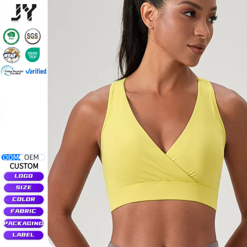 JY New Custom Active Fitness Workout Women Sports Wear Nude Feeling Quick Dry High Strap Cross Back Gym Yoga Top Bra for Women