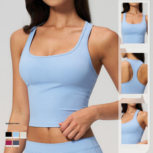 JY New Arrival Brushed Breathable Women Sleeveless Vest Running Square Neck Tank Top Custom Women's Athletic Racerback Gym Top