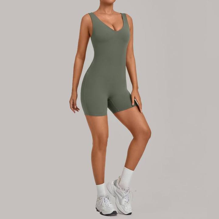 JY Naked Feeling Women's Crew Neck Backless Yoga Jumpsuit Built-in Bra 1 Piece Tight Bodysuit Sleeveless Running Fitness Romper