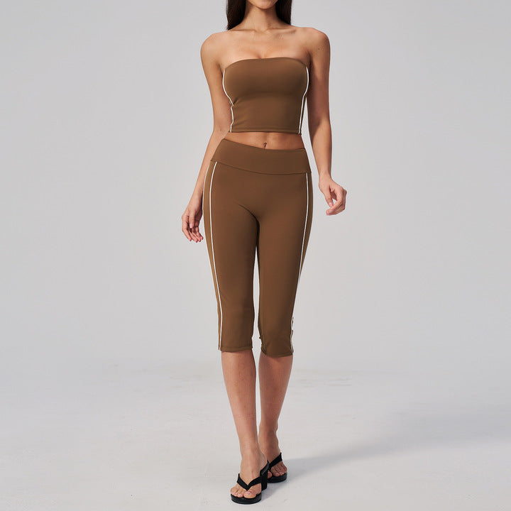 Joyyoung New Custom Activewear Womens Sports Tube Top and Capri Pants Quick Dry Running Casual Gym Fitness Yoga Sports Sets
