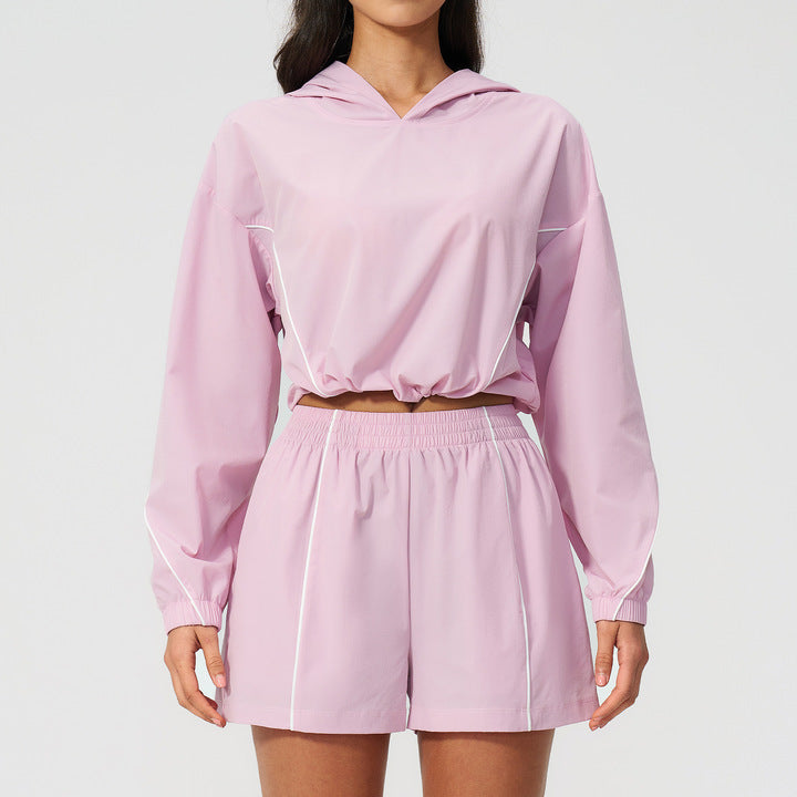 Joyyoung Workout Running Set New Arrivals Multicolor Regular Casual Outdoor Short Elastic Jacket Pocket Short Women for Active
