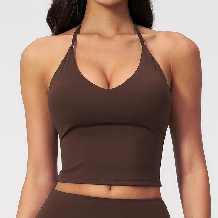 JY 2026 High Quality Women's Halter V-Neck Yoga Tank Top Longline Sports Bra with Built-in Pads Slim Fit Design Casual Workout